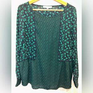 LOFT Teal and Blue Patterned Blouse